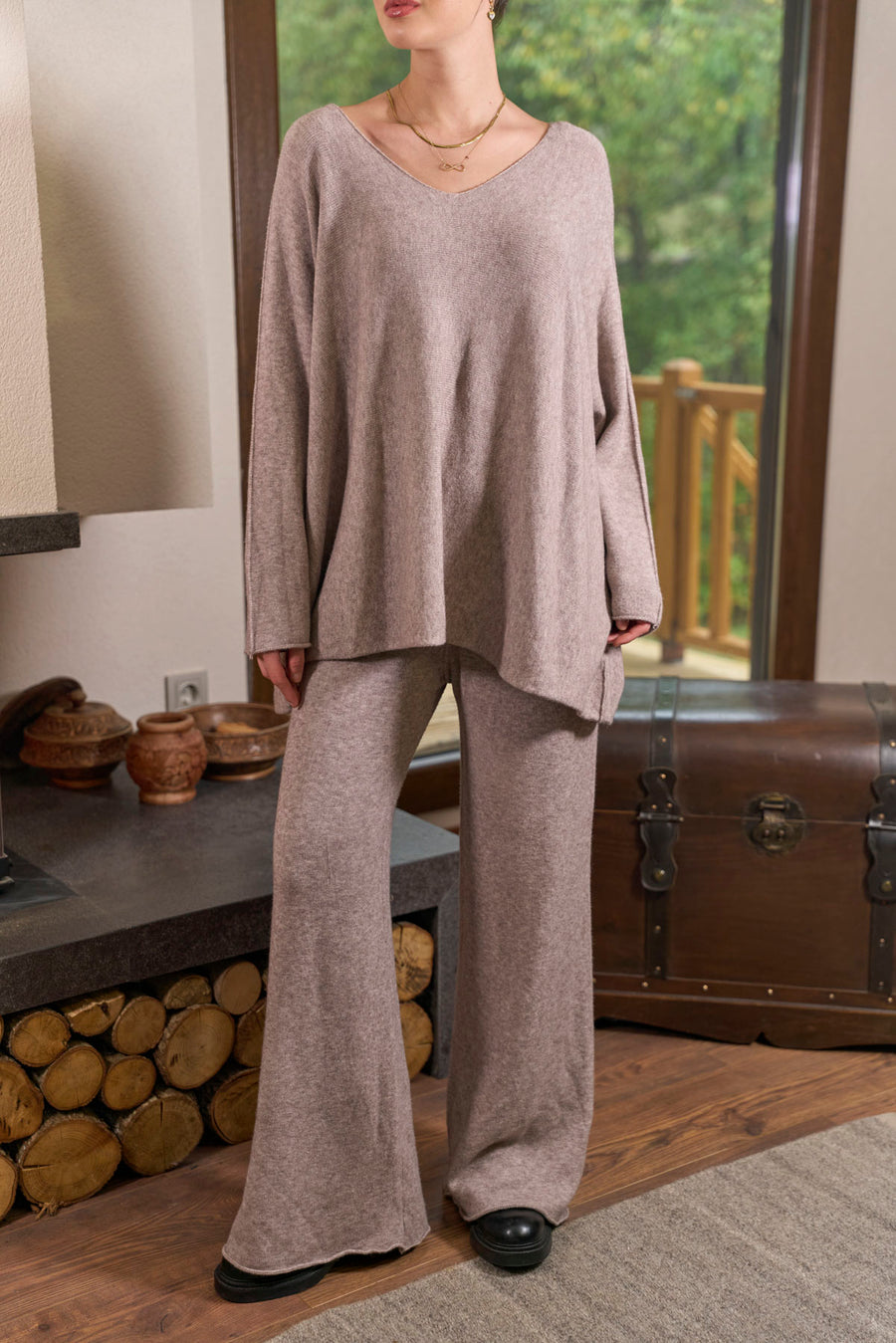 14933-Triko V Yakalı Takım Vizon