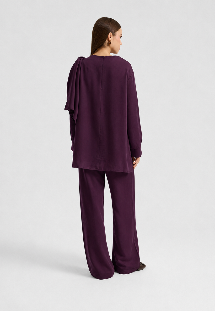 Rin Drape Yaka Bluz Takım Mürdüm- RS268625