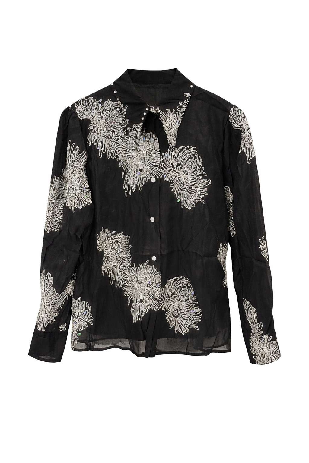 Şifon Taş İşlemeli Gömlek ve Etek Takımı – Siyah