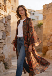 Bohem Paisley Uzun Kimono Kiremit