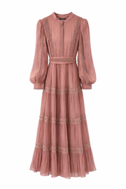 İnci Şeritli Maxi Elbise-Pembe