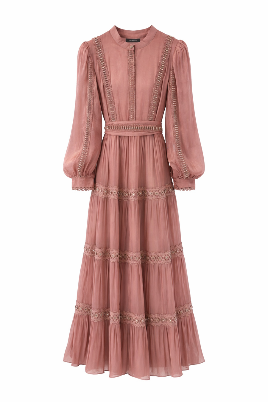 İnci Şeritli Maxi Elbise-Pembe