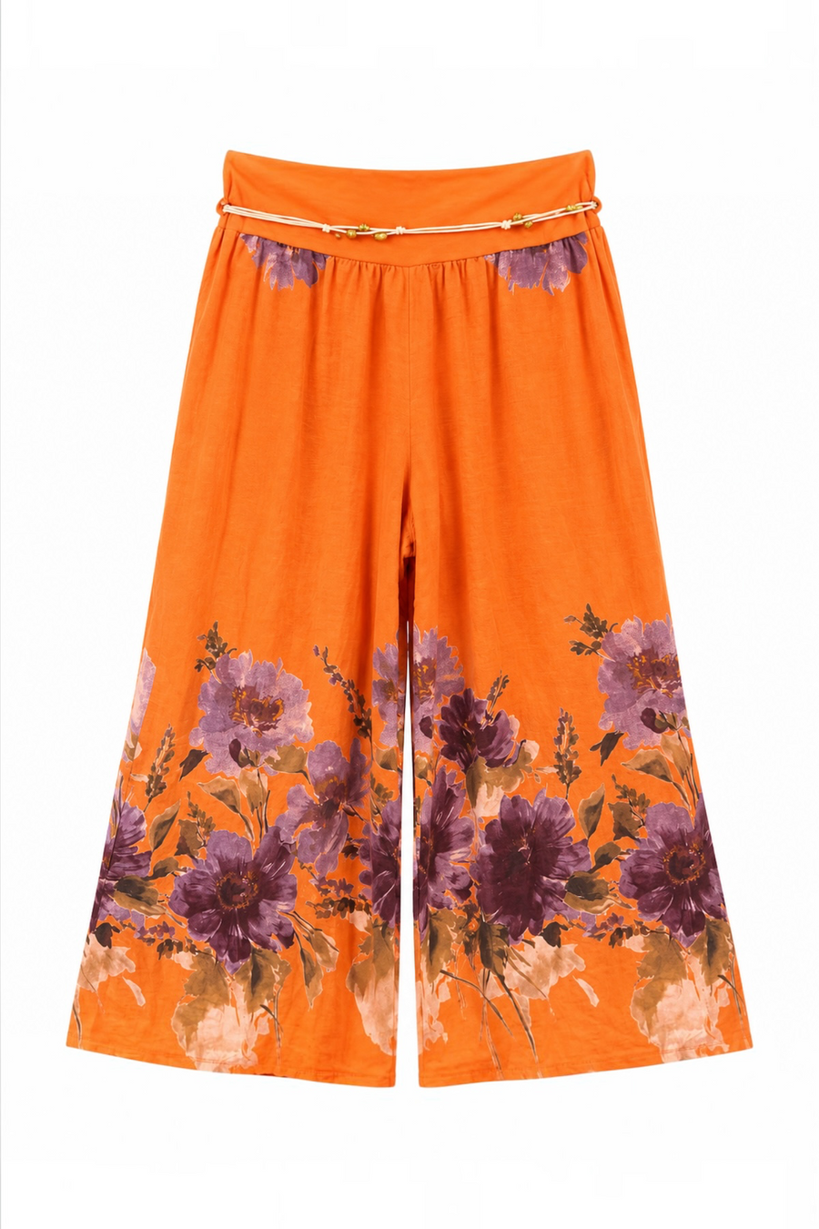 Çiçek Desenli Keten Pantolon 5142