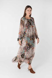 Etnik Desenli Şifon Elbise