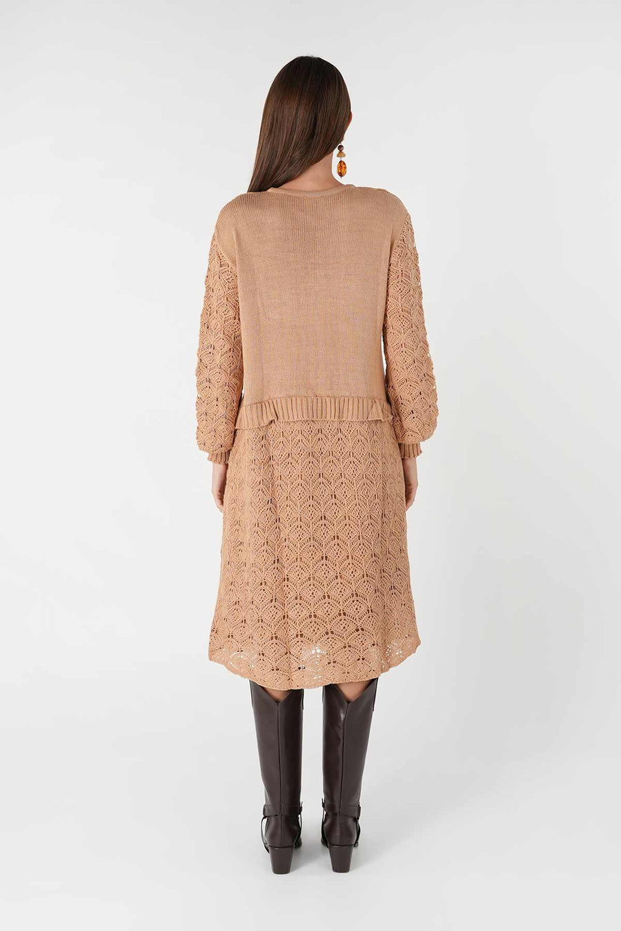 İnci Detaylı Triko Tunik (Karamel)