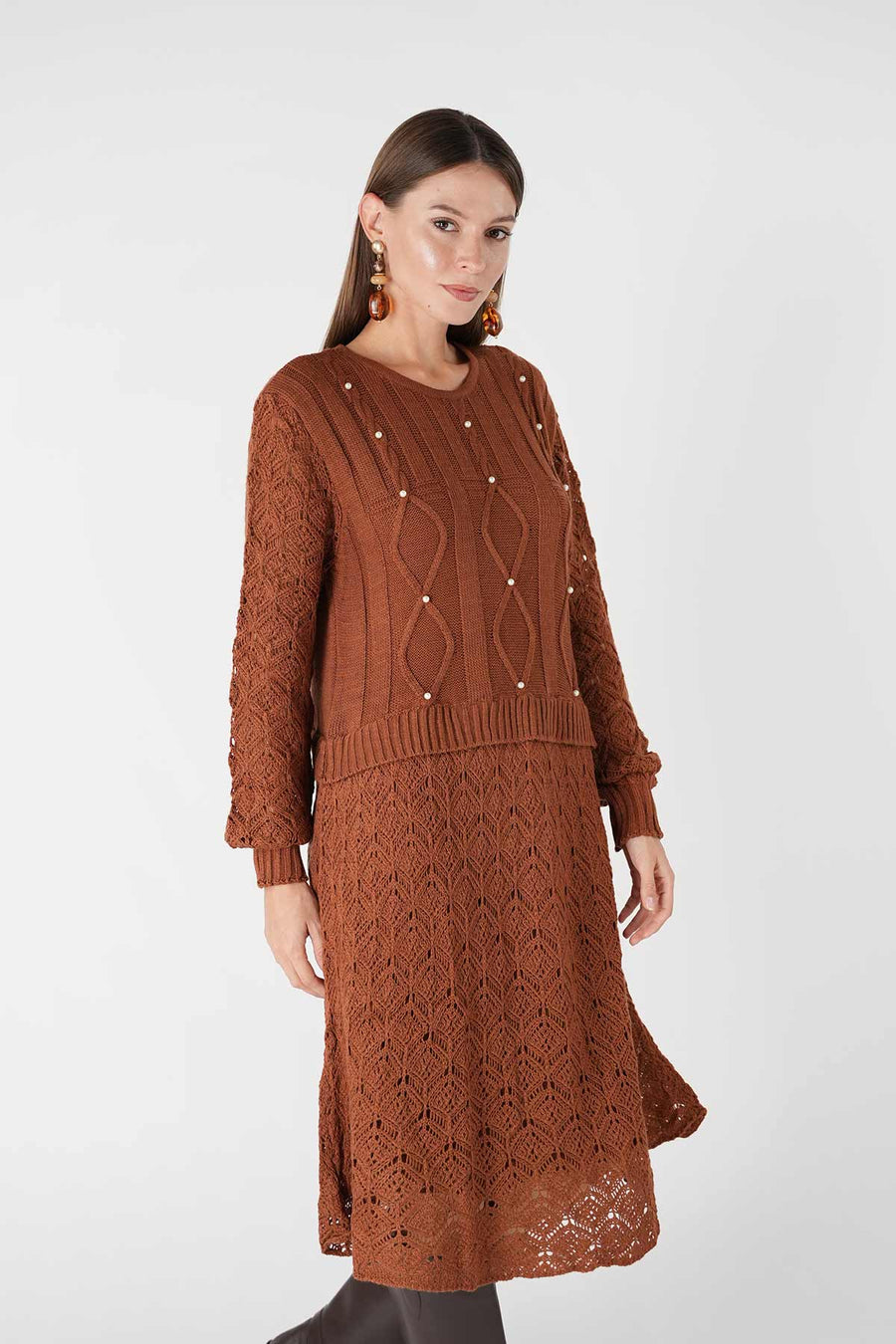 İnci Detaylı Triko Tunik (Kiremit)