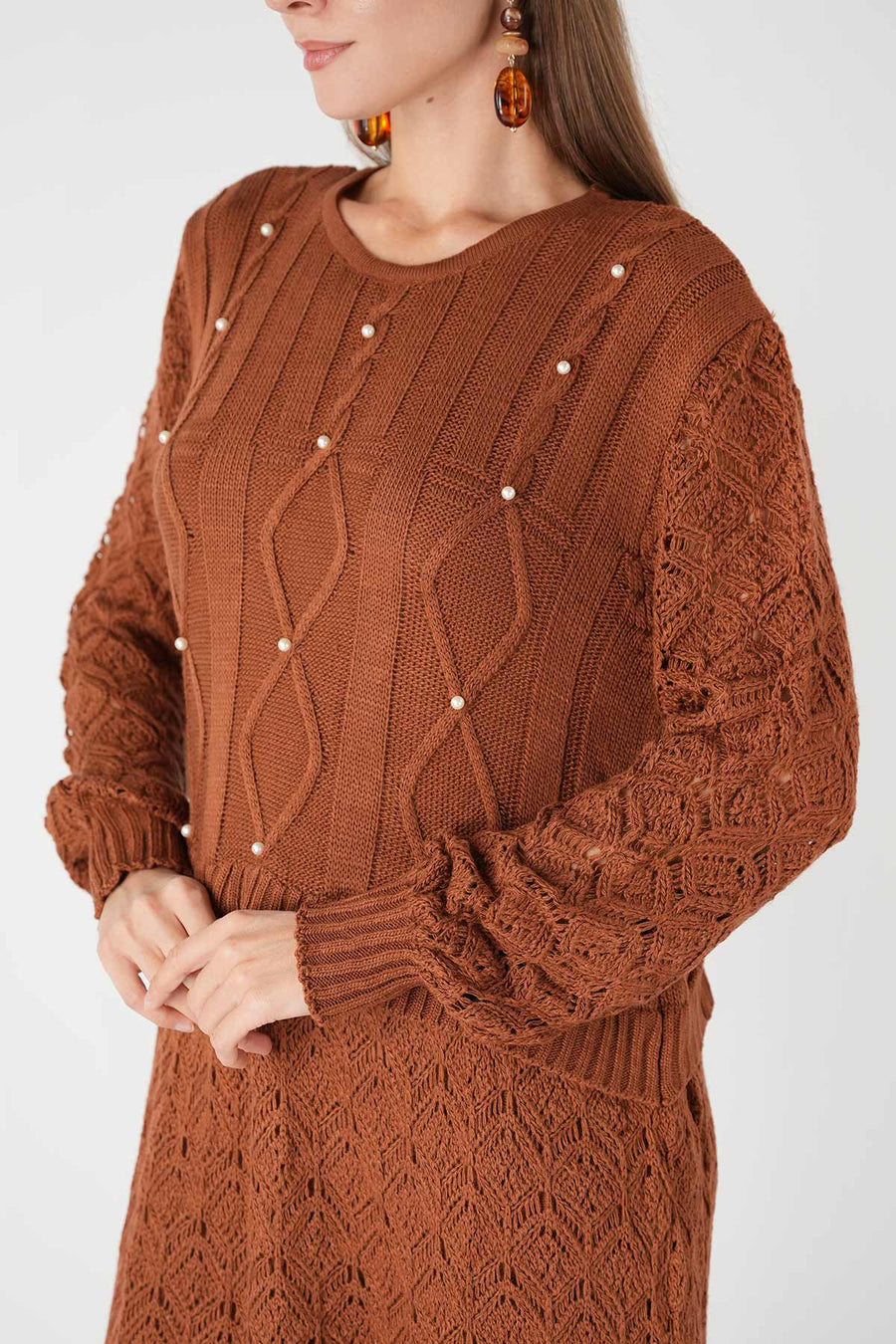 İnci Detaylı Triko Tunik (Kiremit)