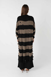 Yandan Bağcıklı Püsküllü Hırka Siyah-Koyu Antrasit