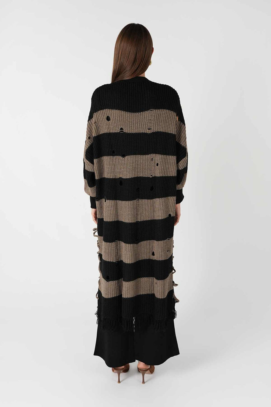 Yandan Bağcıklı Püsküllü Hırka Siyah-Koyu Antrasit