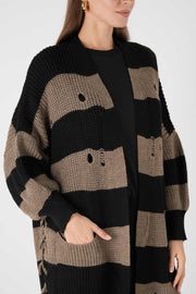 Yandan Bağcıklı Püsküllü Hırka Siyah-Koyu Antrasit