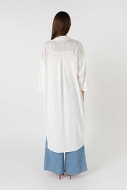 Güpür Cep Detaylı Uzun Gömlek Beyaz