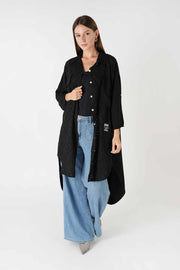 Güpür Cep Detaylı Uzun Gömlek Siyah