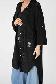 Güpür Cep Detaylı Uzun Gömlek Siyah