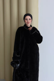 Kürk Taş Detaylı Kaban Siyah