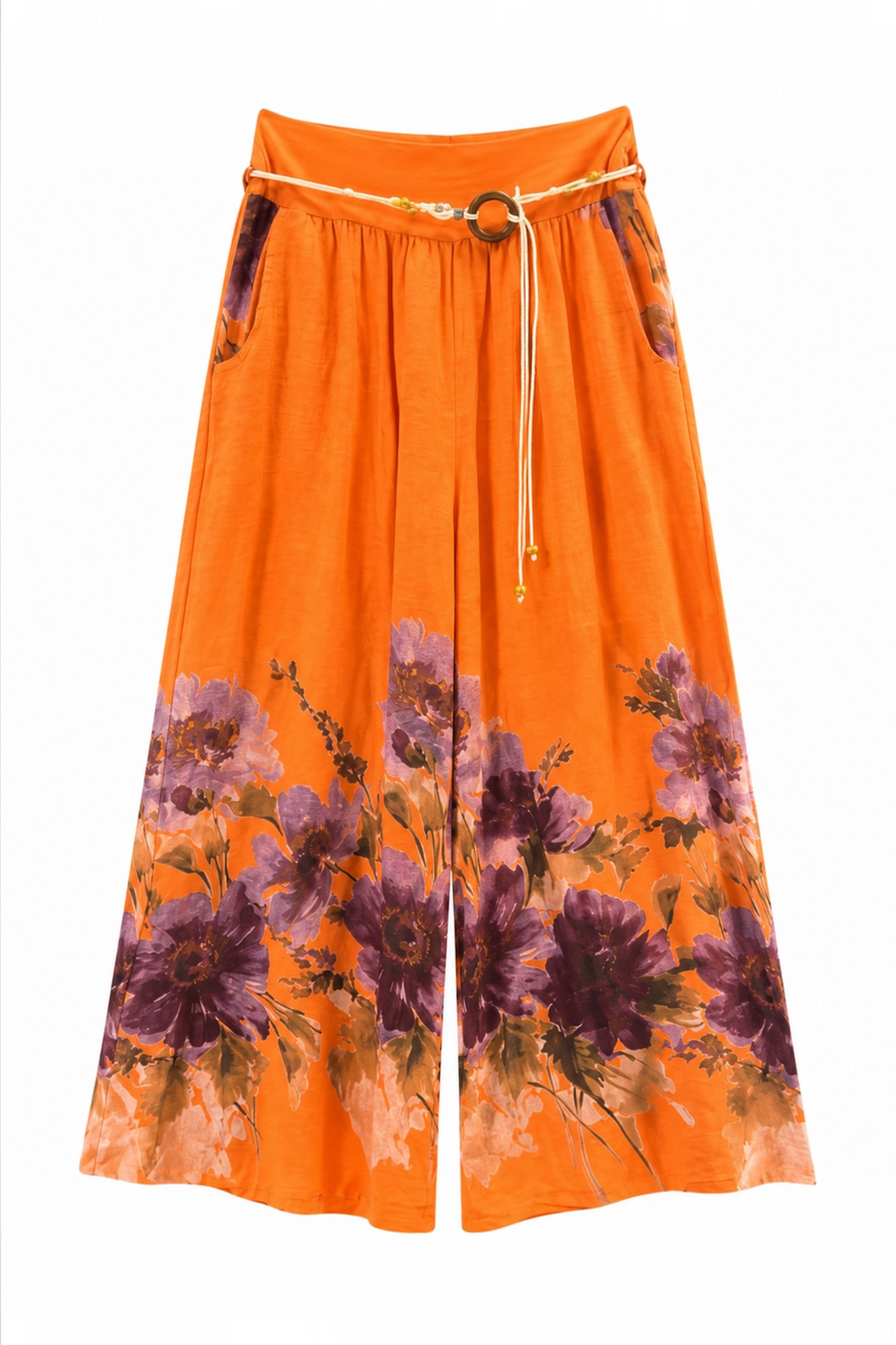Çiçek Desenli Keten Pantolon 5142