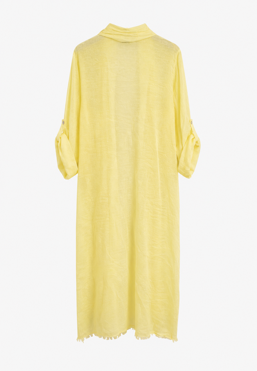 Saf Keten Uzun Kaftan Limon Sarısı