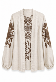 ORF Kahve Nakış İşlemeli Kimono-RS34043