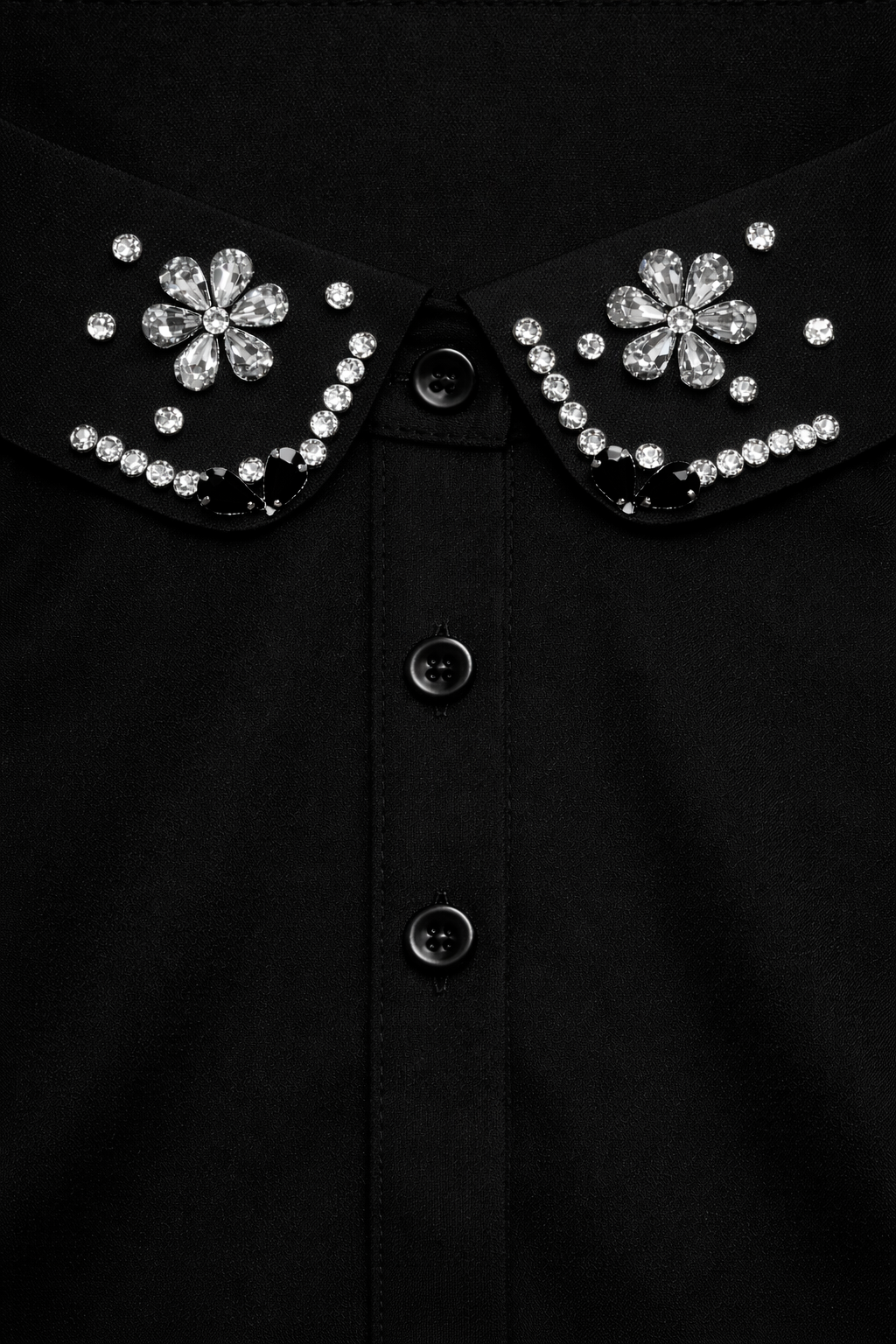 Taş Detaylı Klasik Siyah Seyyar Yakalık