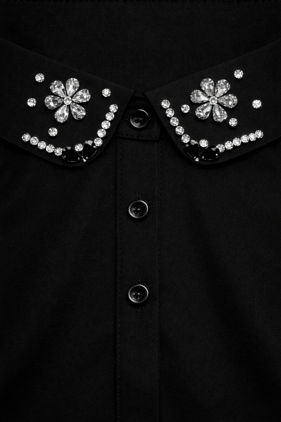 Taş Detaylı Klasik Siyah Seyyar Yakalık