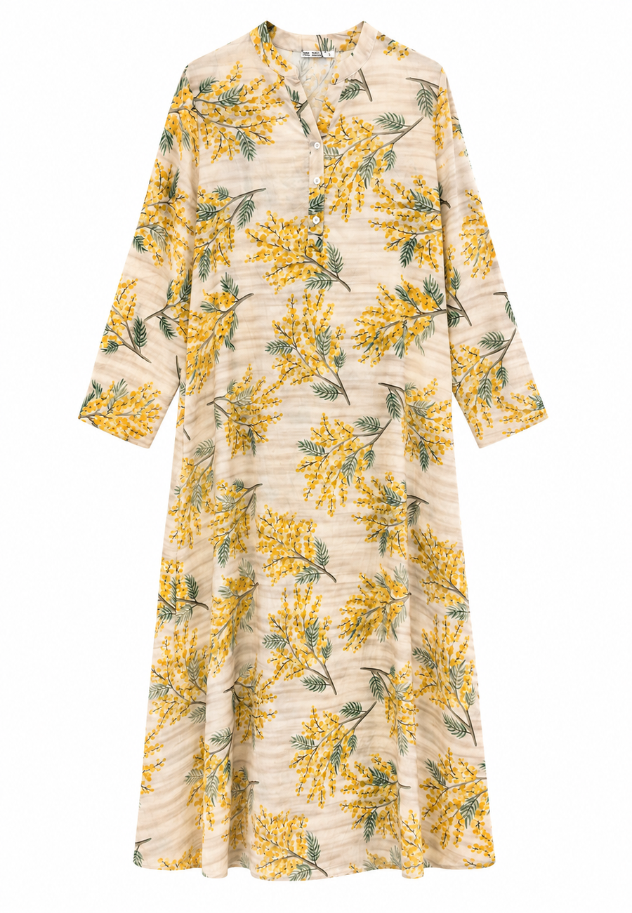 Lilyum Desenli Elbise Sarı- HYL0362