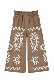 Desenli Keten Pantolon Camel
