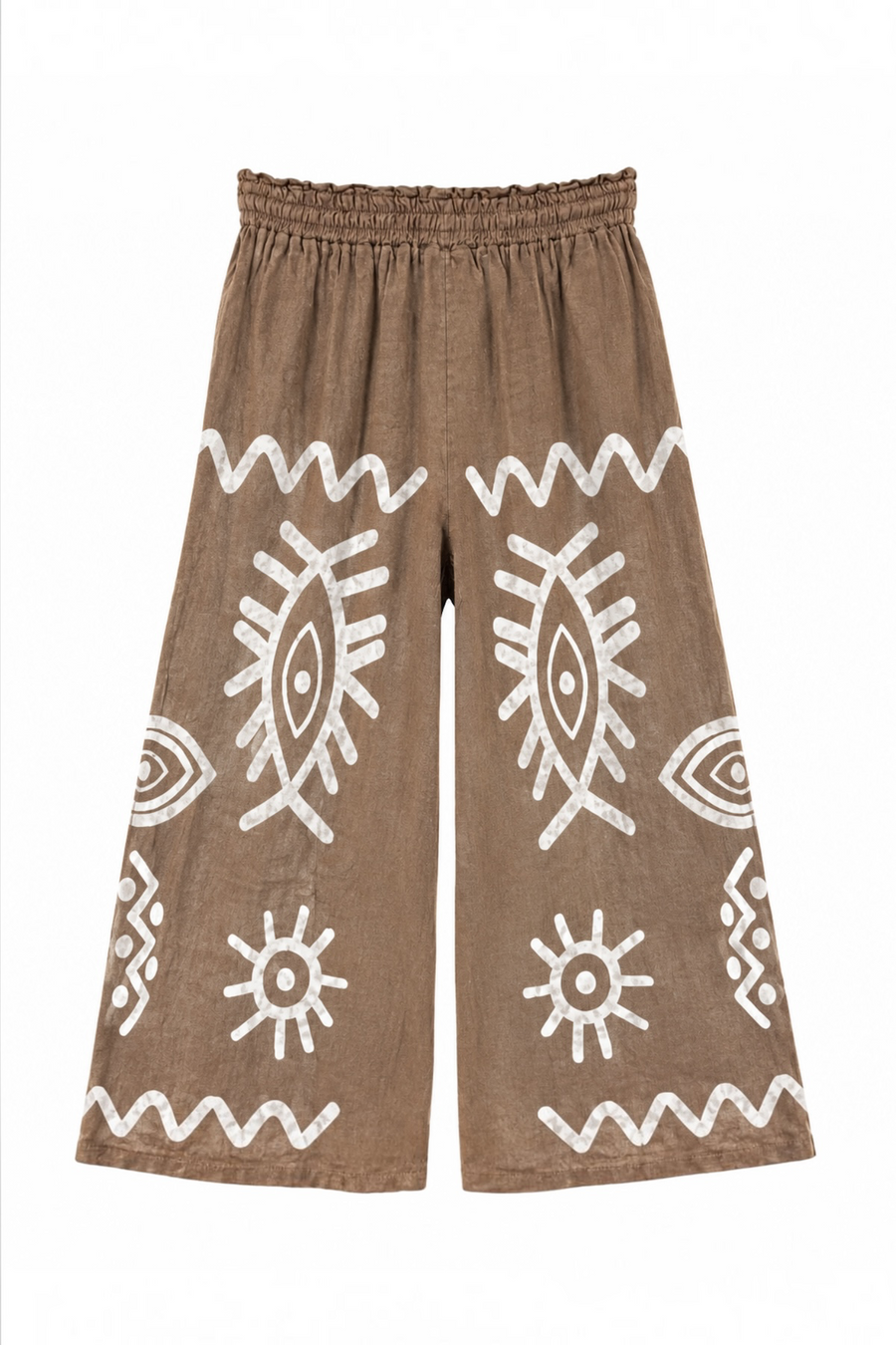 Desenli Keten Pantolon Camel