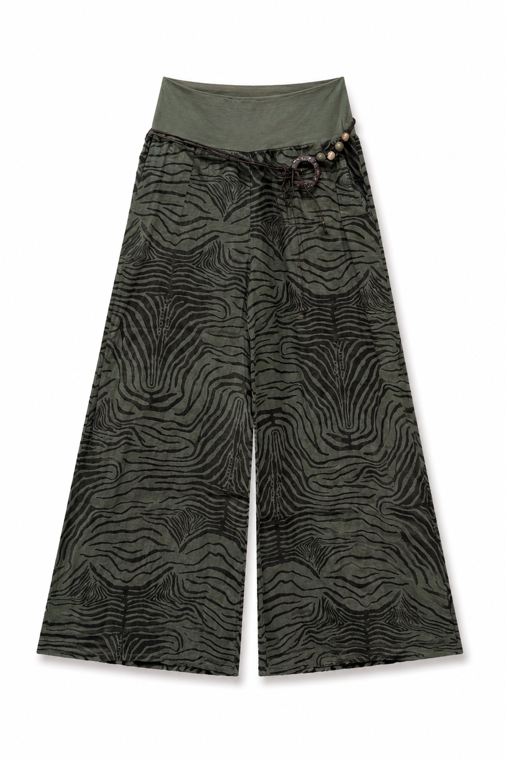 Zebra Esintili Bol Paça Pantolon Yeşil-RS265871
