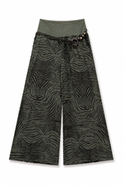 Zebra Esintili Bol Paça Pantolon Yeşil-RS265871