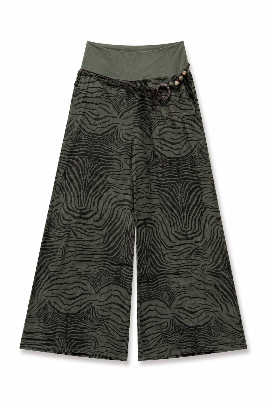 Zebra Esintili Bol Paça Pantolon Yeşil-RS265871