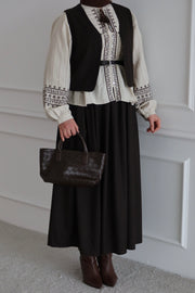 Çizgili Yelek Etekli Takım-Kahverengi