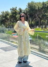 Whisper Dantel Çiçek Desenli Kuşaklı Kimono Sarı-RS0545