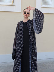 Bohem Paisley Uzun Kimono Siyah Puantiye