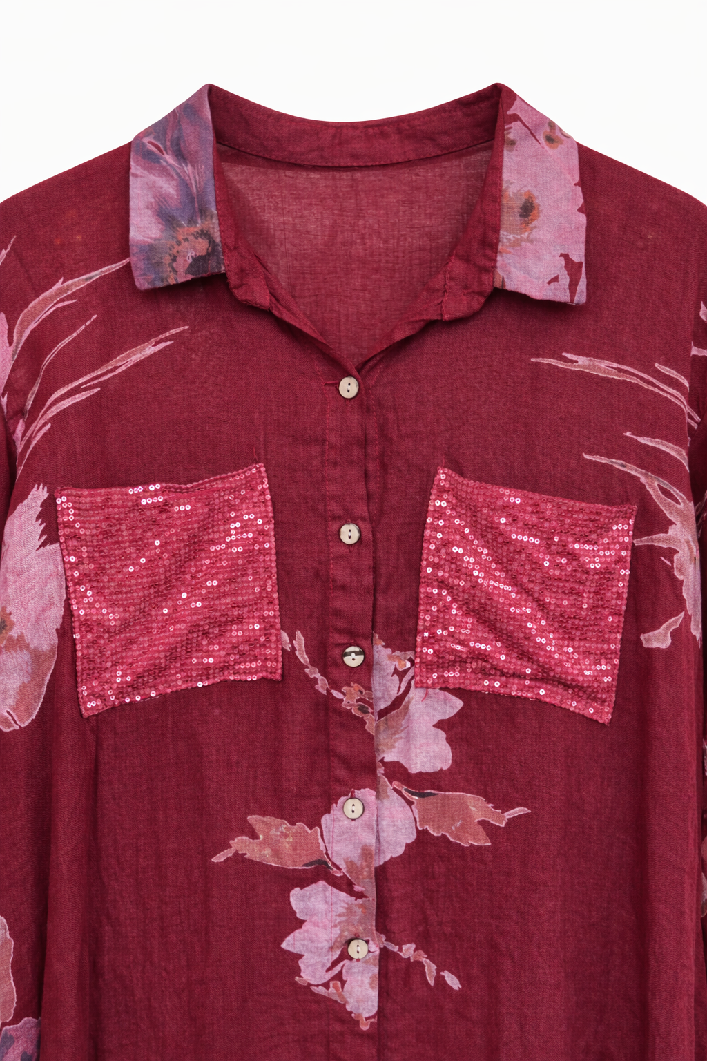 Ham Keten Gömlek Elbise Bordo