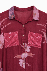 Ham Keten Gömlek Elbise Bordo