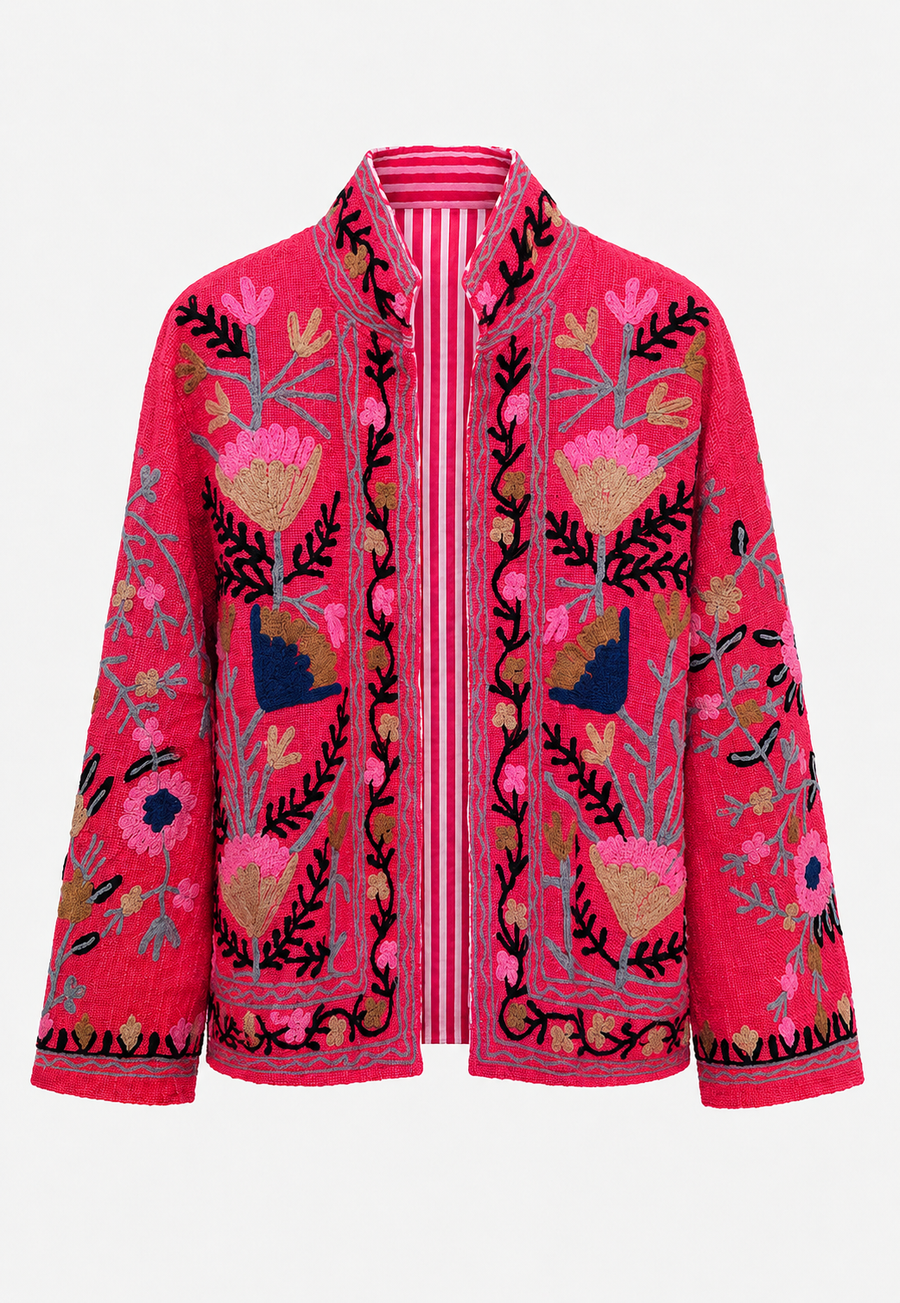 Nakış Detaylı Tasarım Ceket - Pembe