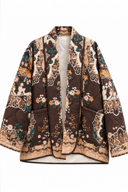 Çiçek Desenli Kapitone Kimono | Kahverengi