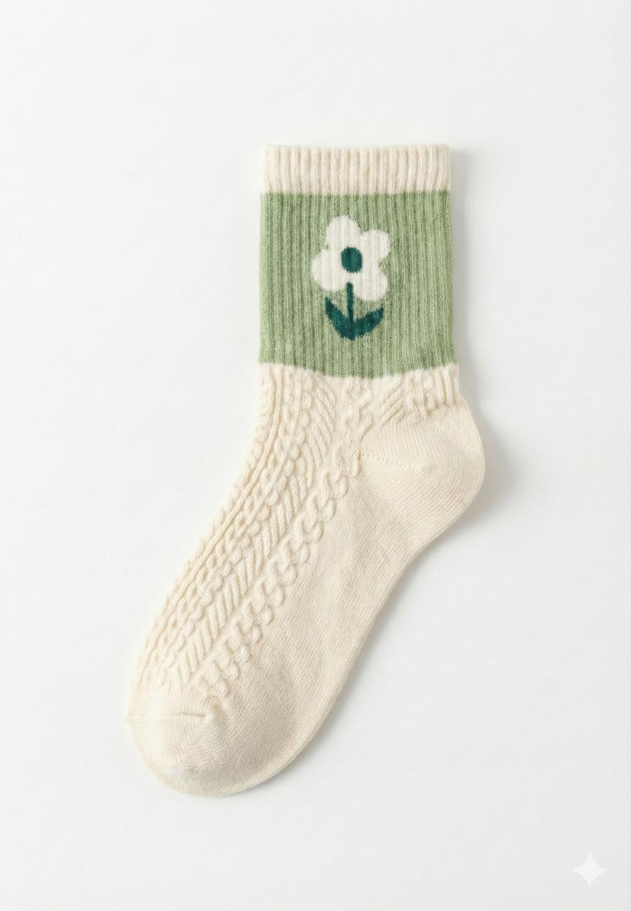 Flowers-Green Ultra-Light Çorap