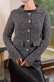 60265 Polo Yaka Kırçıllı Triko Hırka-Antrasit