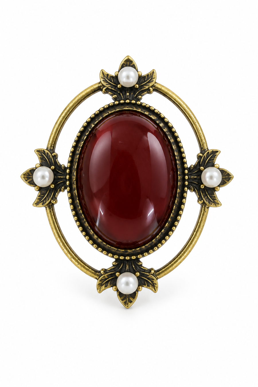 Bordo Taşlı Vintage Broş