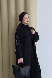 Taş İşlemeli Omuz Taşlı Hırka-Siyah