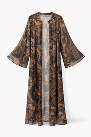 Bohem Paisley Uzun Kimono Kahve