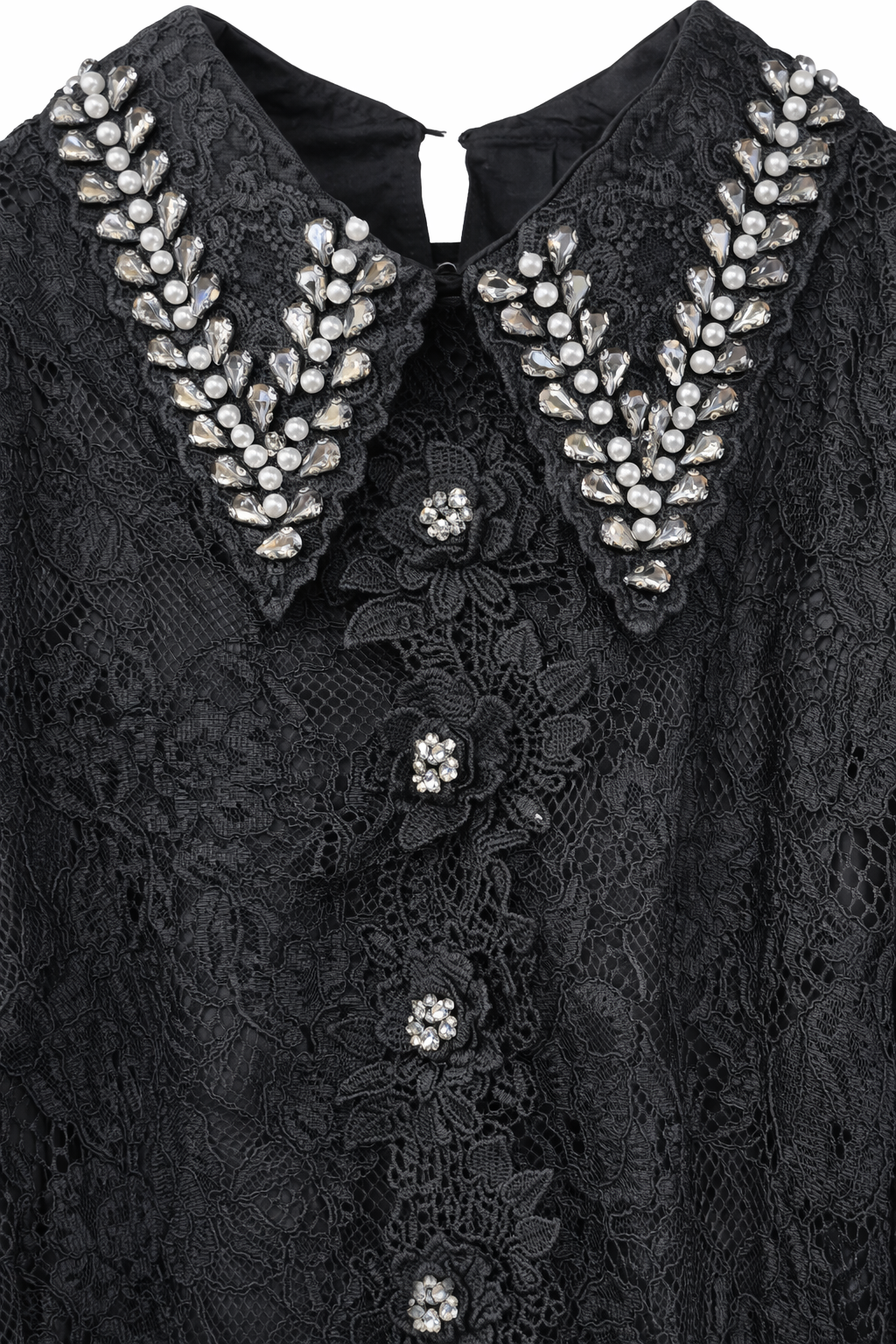 Zarif Güpür Detaylı Transparan Kollu Bluz-Siyah