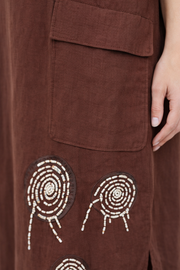 Kapüşonlu Keten Elbise- Açık Kahve