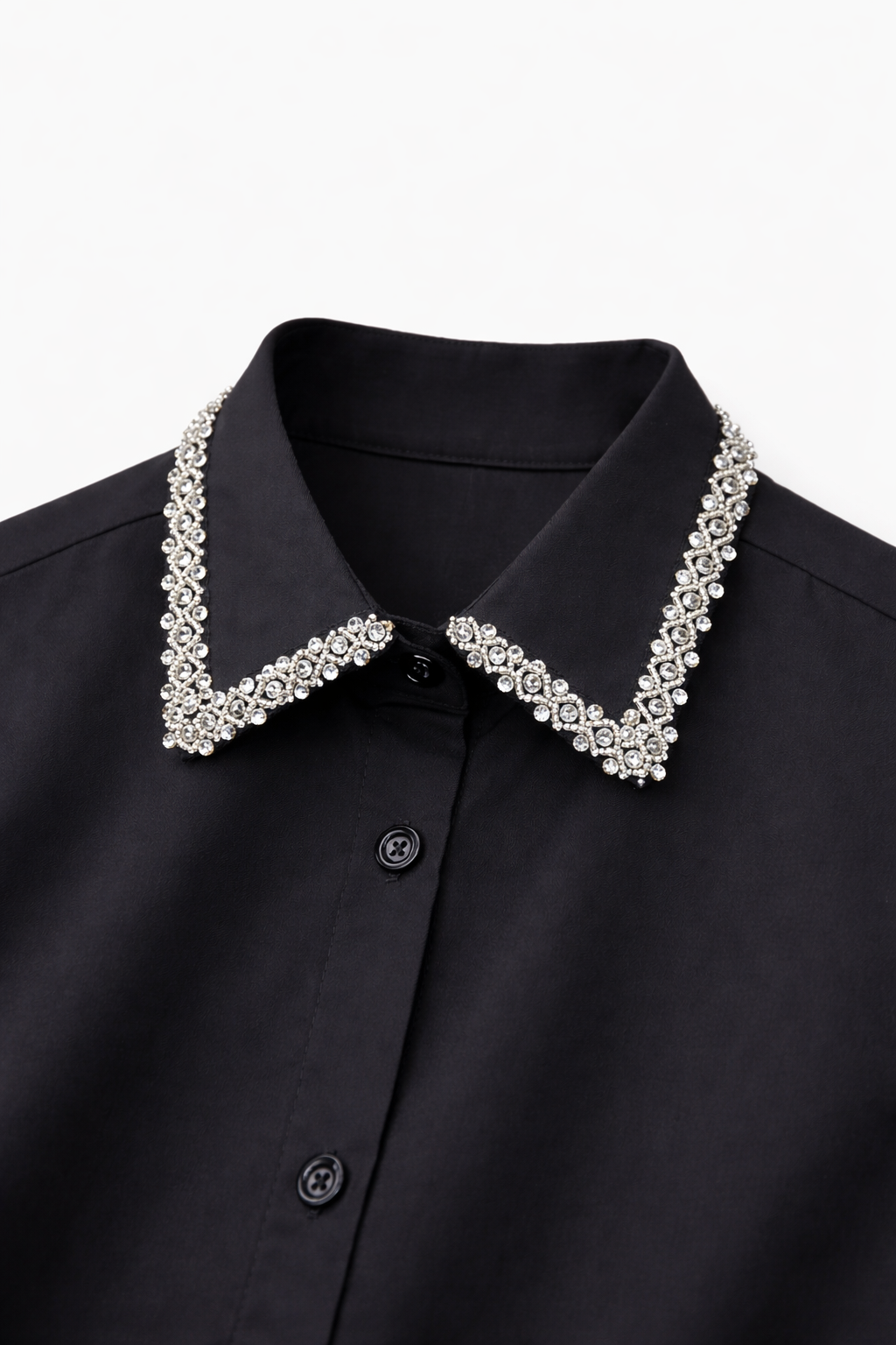 Taş İşlemeli Gömlek Yakalık-Siyah