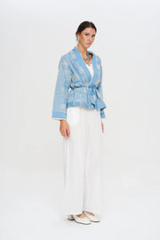 Etnik Nakışlı Kuşaklı Kısa Kimono-RS34920