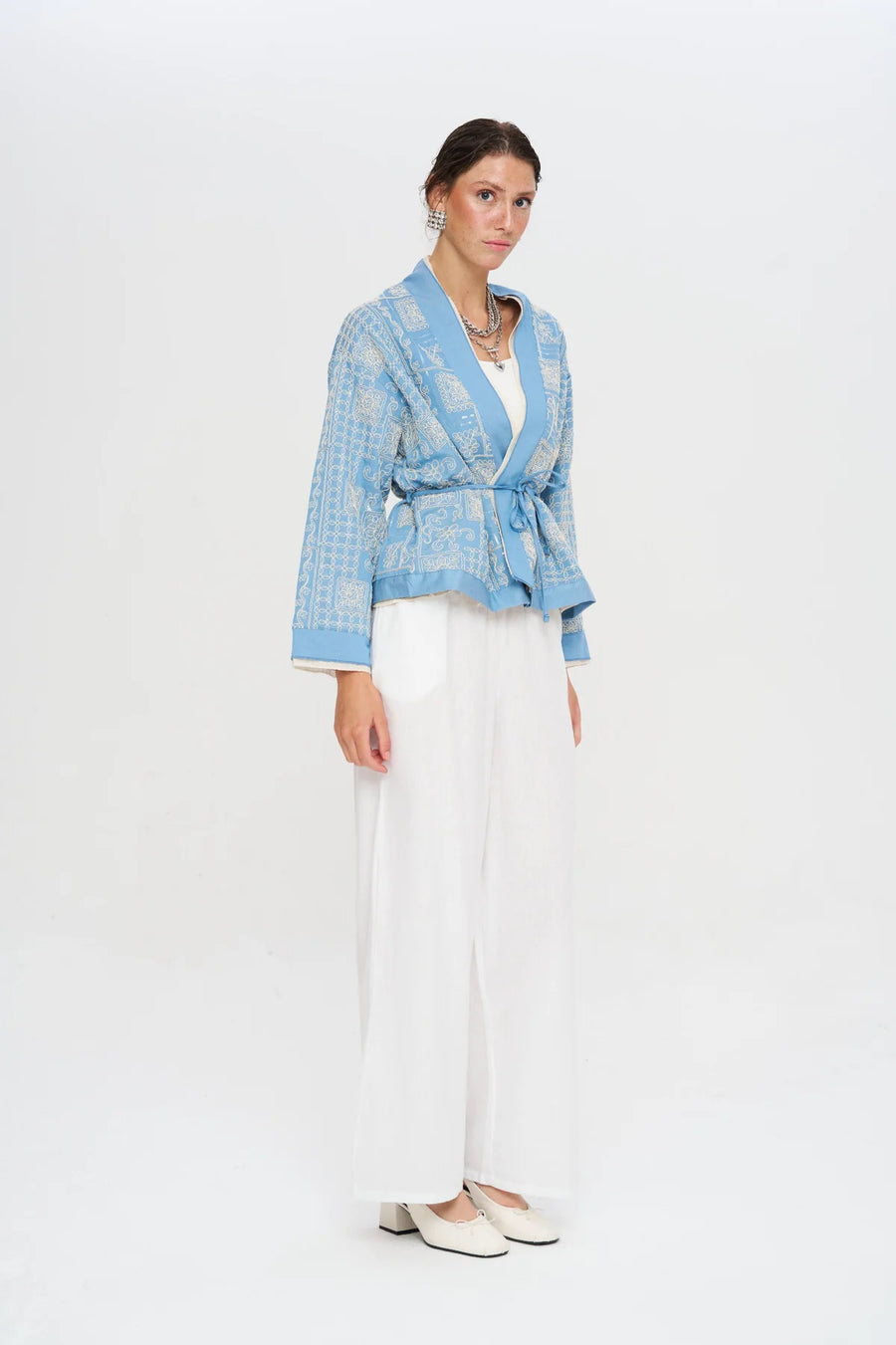 Etnik Nakışlı Kuşaklı Kısa Kimono-RS34920