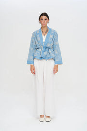 Etnik Nakışlı Kuşaklı Kısa Kimono-RS34920