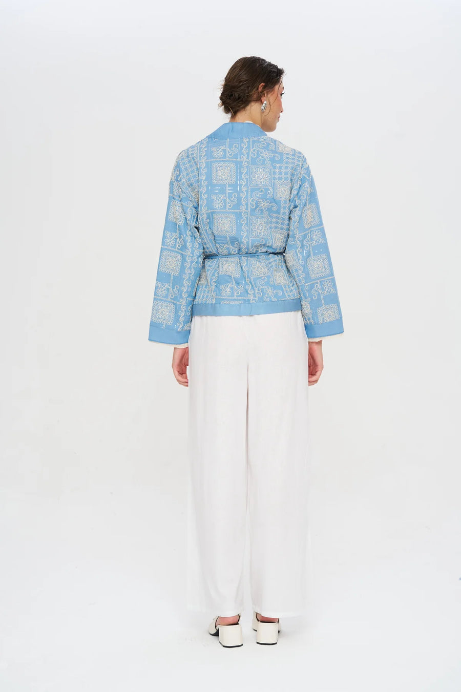 Etnik Nakışlı Kuşaklı Kısa Kimono-RS34920