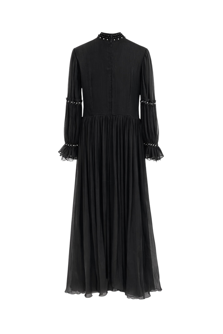 Siyah İnci Drapeli Saten Elbise