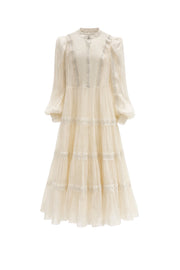 İnci Şeritli Maxi Elbise-Krem